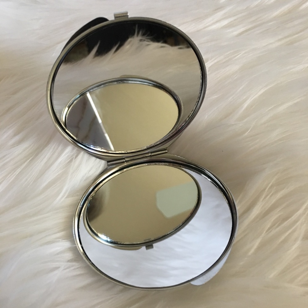 Compact crystal mirror silver purse metal double - Picture 4 of 8